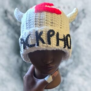 "Black Phone 2" inspired Handmade Crochet Beanie w/Horns, Unisex, Adult, OFFERS